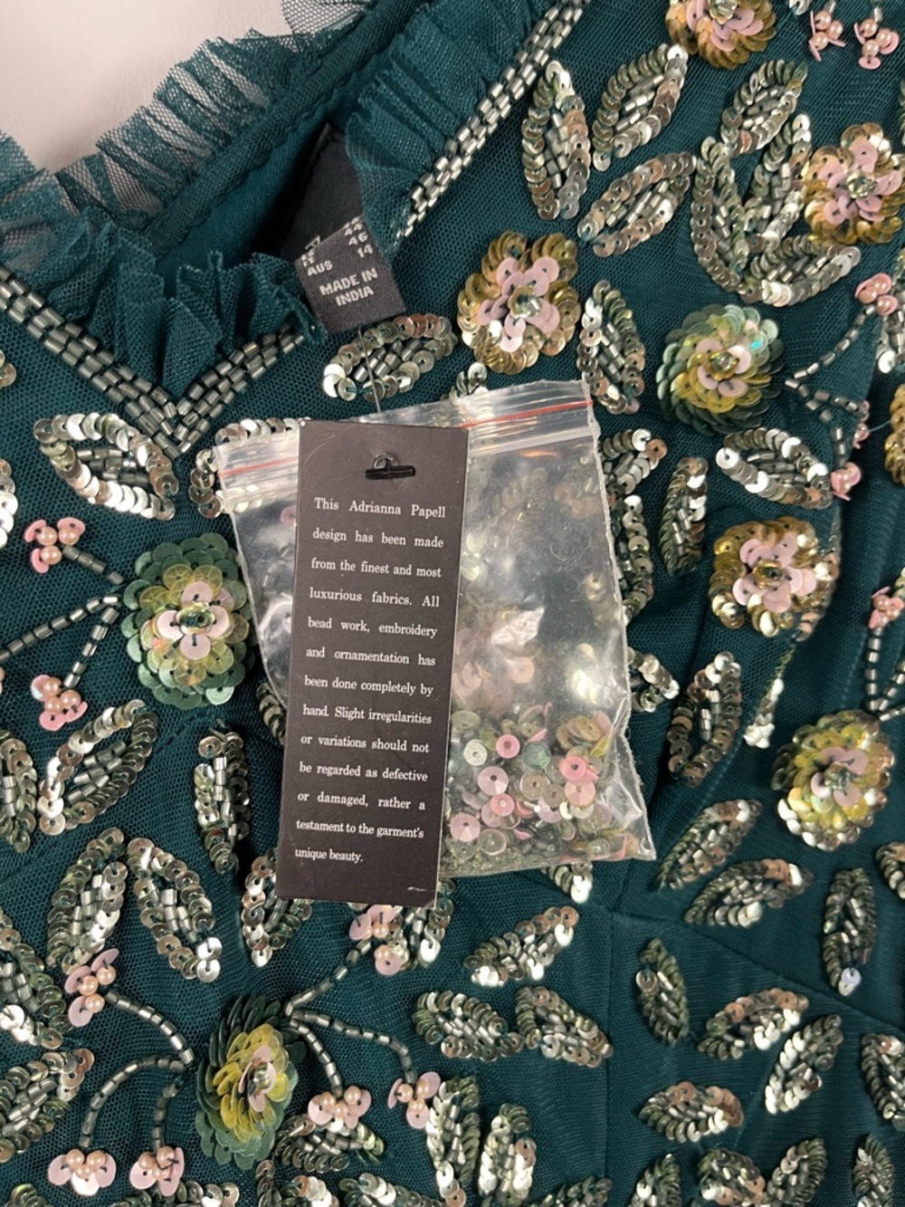 New Adrianna Papell Women's Embellished Ruffled Godet Dress green size 10 - Picture 4 of 10